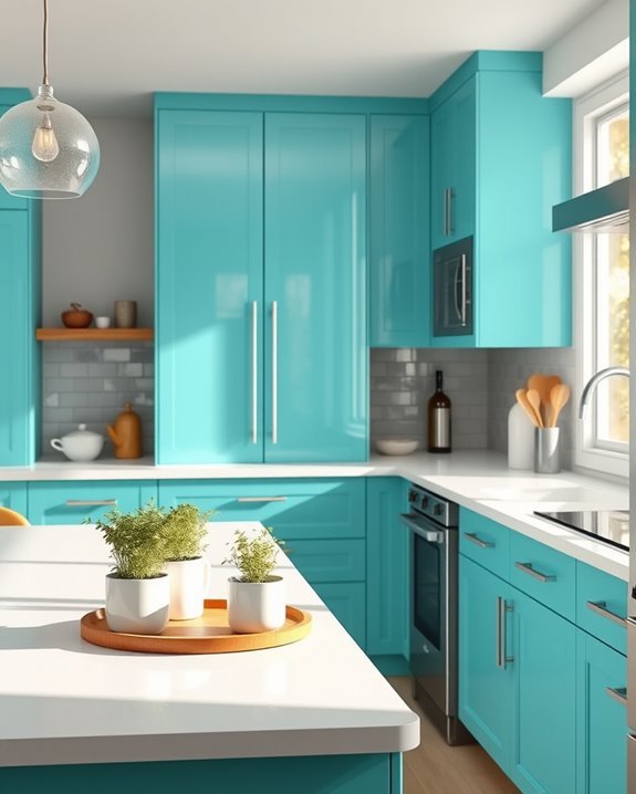 aqua cabinetry for serene kitchens