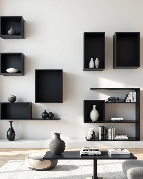 artistic black shelves decor
