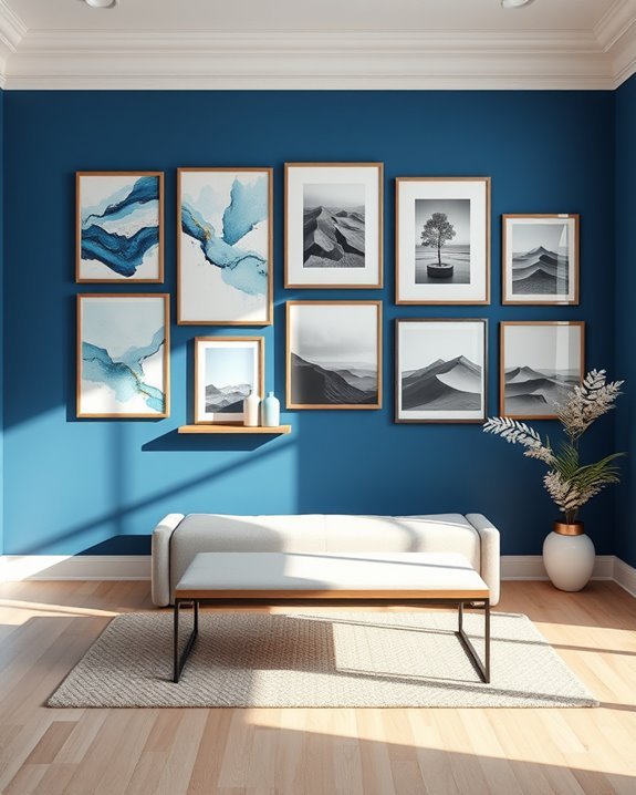 artistic blue gallery wall