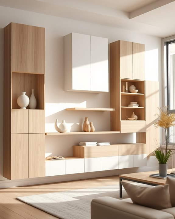 artistic floating cabinet arrangement