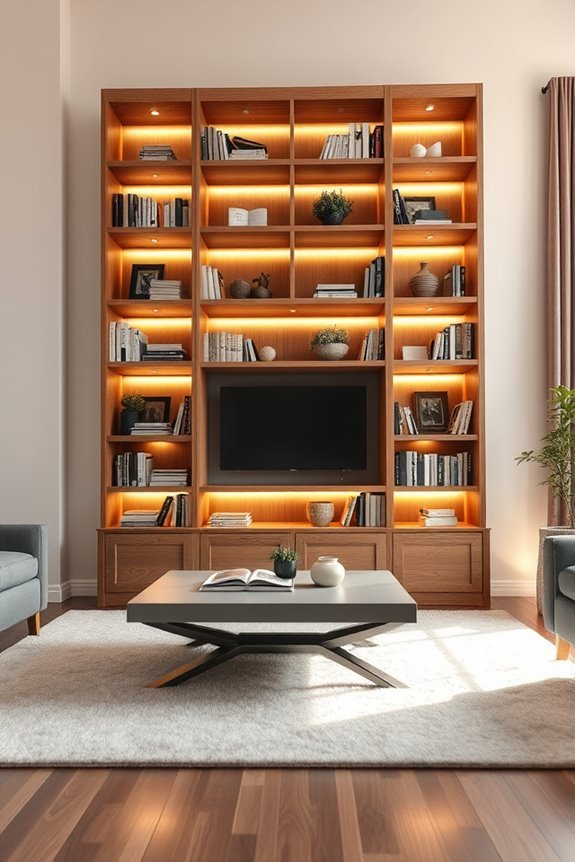 backlit bookcase accent wall