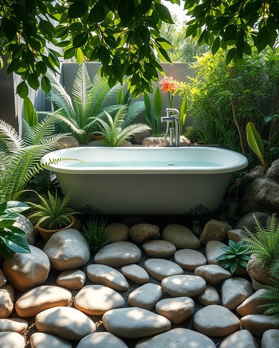 bathtub garden with stones