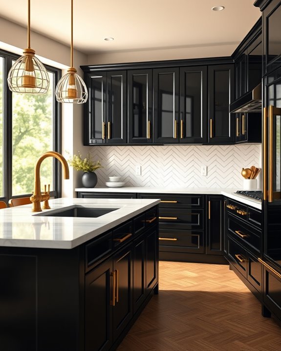 black cabinets gold hardware