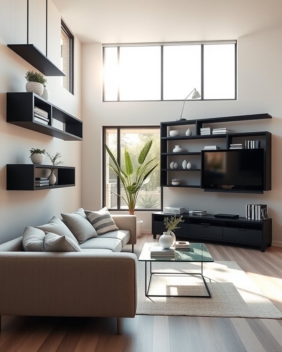 black shelves enhance brightness
