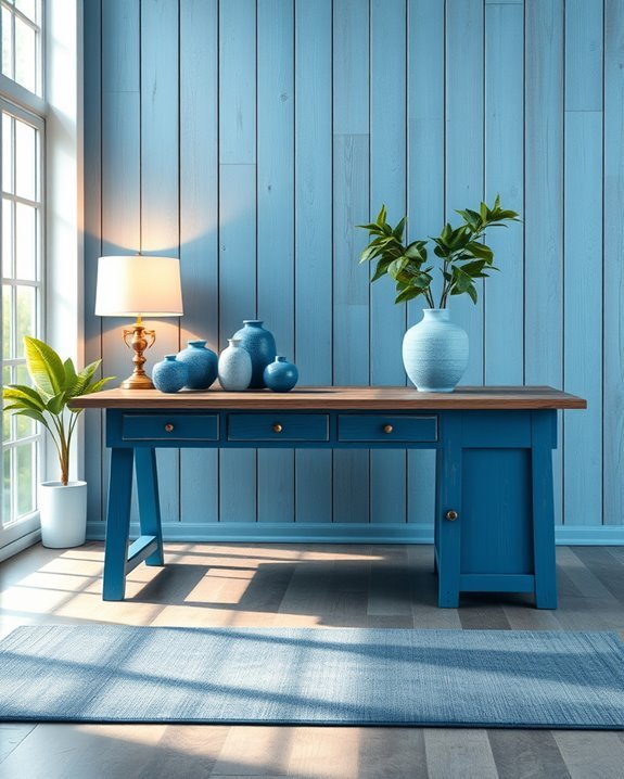 blue rustic office decor