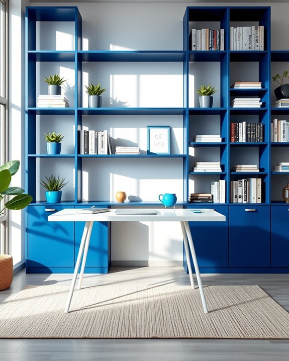blue shelving for productivity