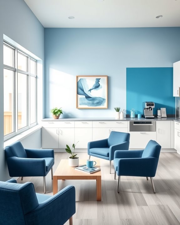blue themed break room design