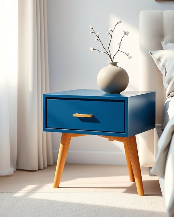 blue wood bedside table