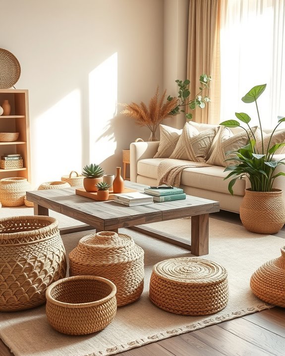 bohemian decor with baskets