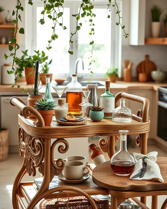 boho bar cart decor