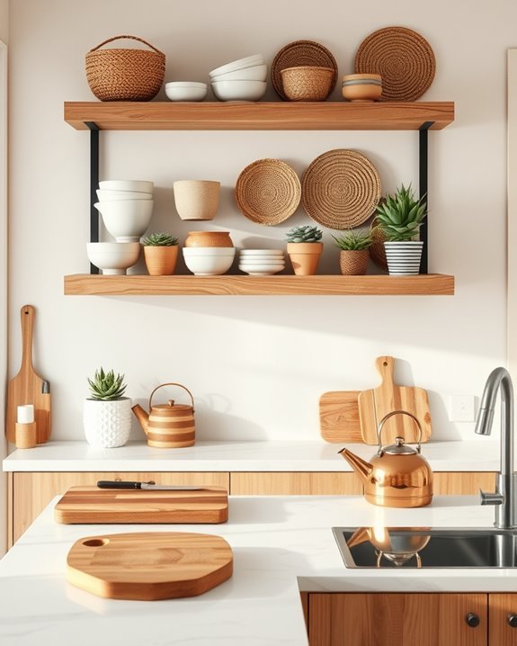 boho kitchen floating shelves