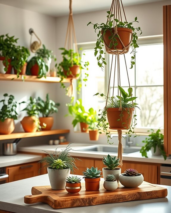 boho kitchen plant styling
