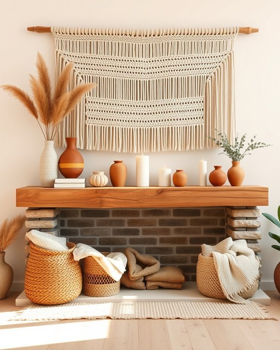 boho mantel decor layering