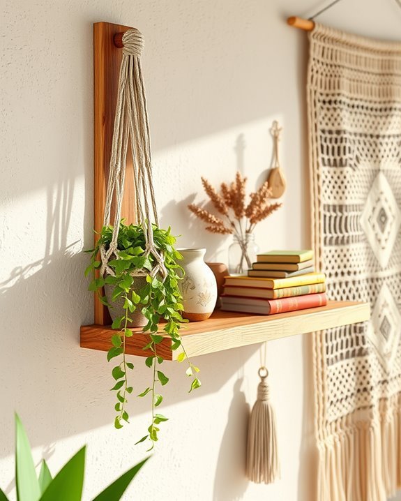 boho wall mounted shelf decor
