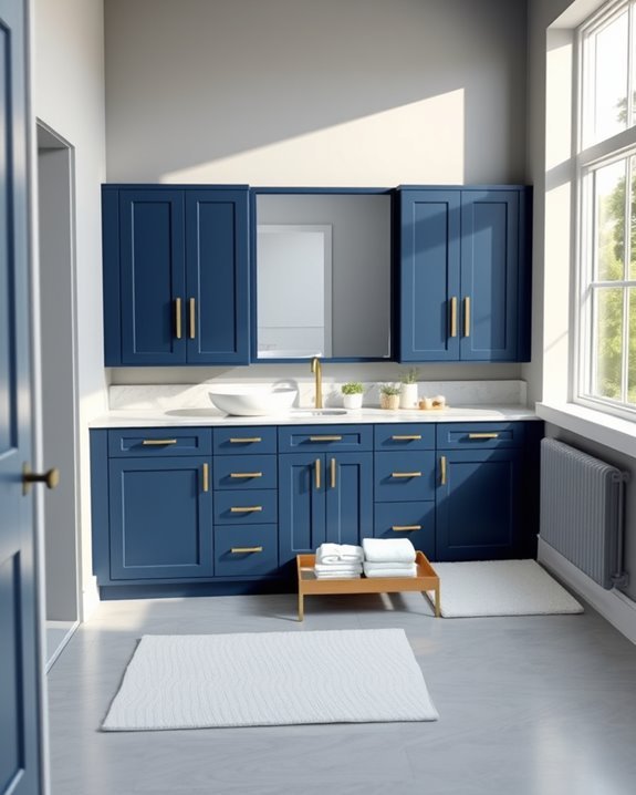 bold blue bathroom cabinetry