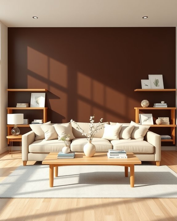 bold brown walls light decor