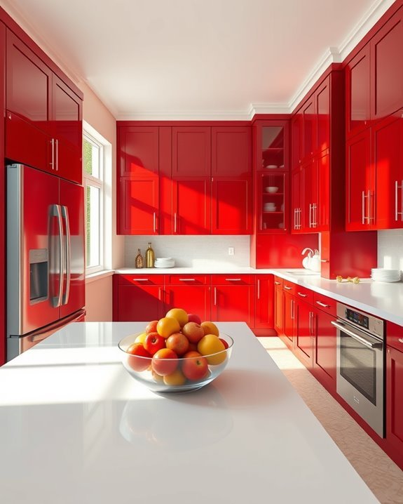 bold crimson kitchen storage