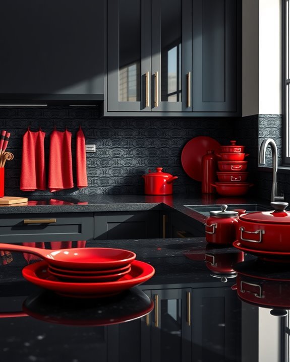 bold deep red accents