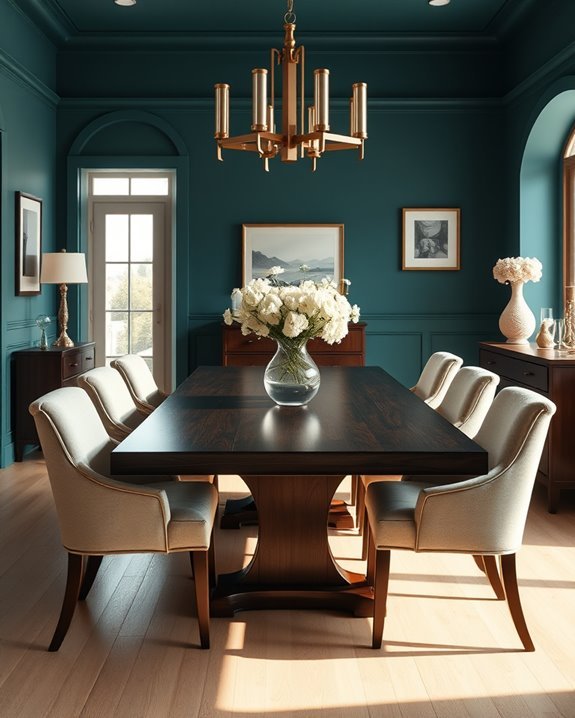 bold deep teal dining room