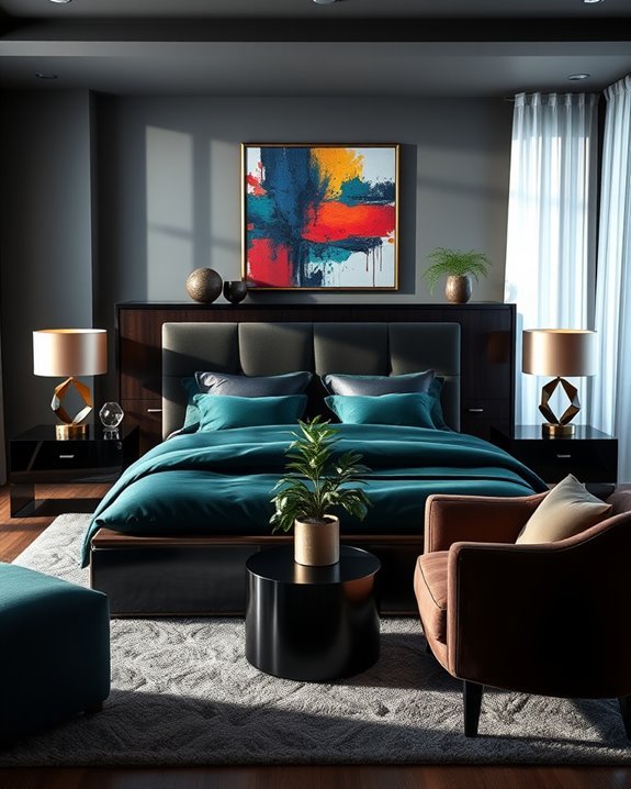 bold lighting enhances dark furniture