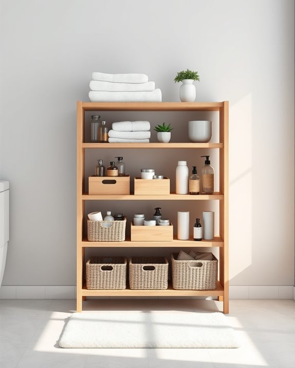 bookshelf bathroom storage makeover