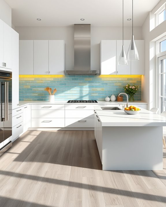 bright backsplashes enhance gray