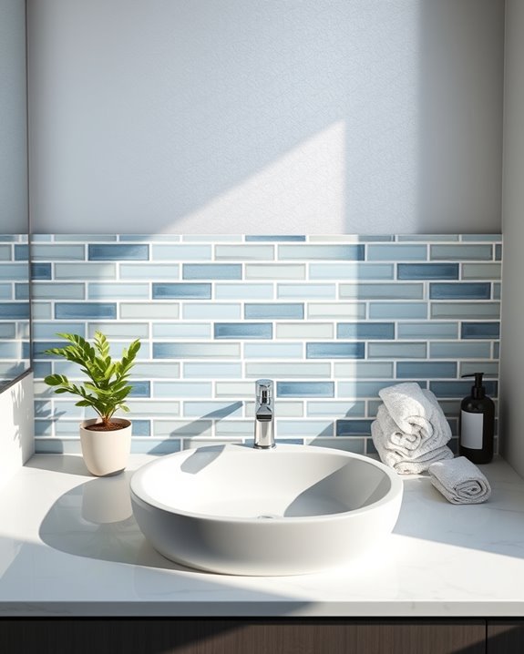 calming blue grey backsplash