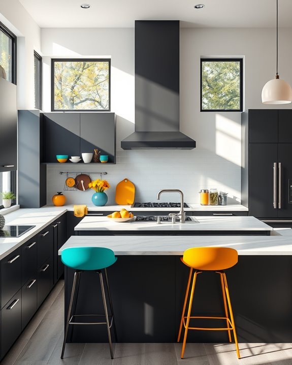 charcoal cabinets colorful accents