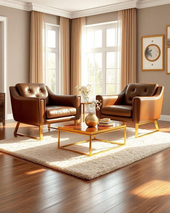 chic brown leather armchairs