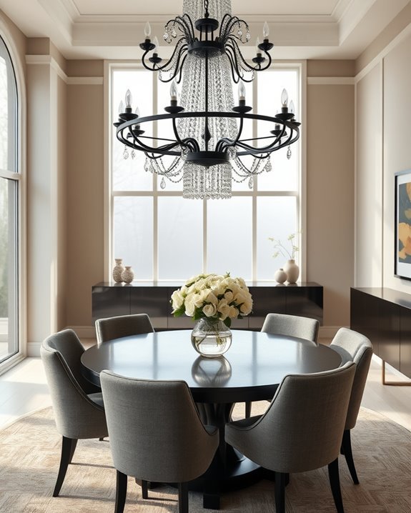 chic chandelier enhances dining