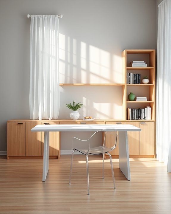 clean organized workspace shelving