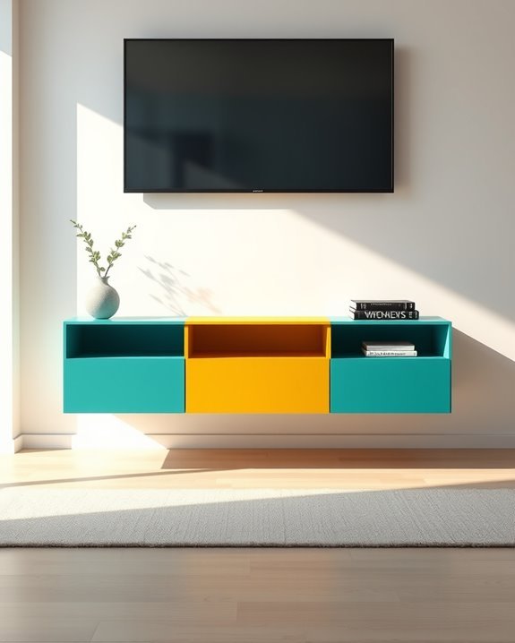 colorful floating tv stand