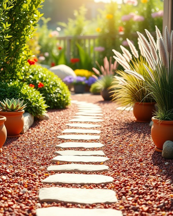colorful gravel patio design