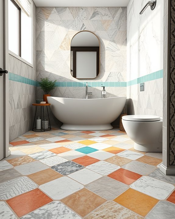 colorful grout enhances bathrooms