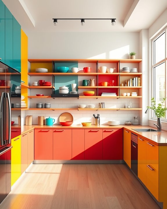 colorful open shelving design