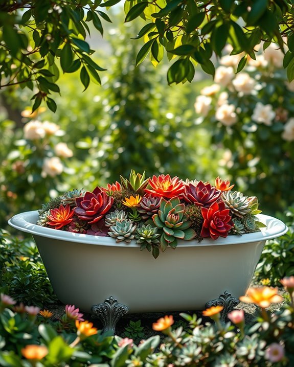 colorful succulent bathtub display