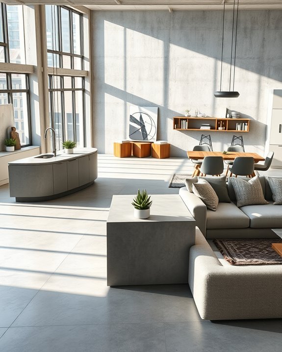 concrete accents in open plan