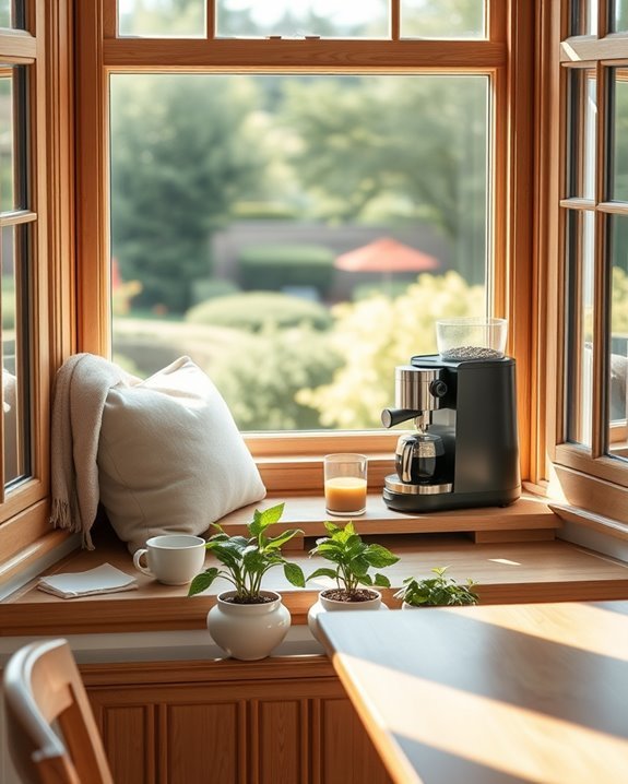 cozy bay window coffee bar