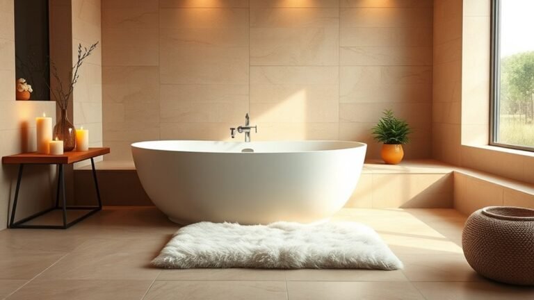 cozy beige tiled bathrooms