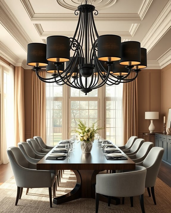 cozy black chandelier ambiance