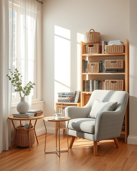cozy book basket storage
