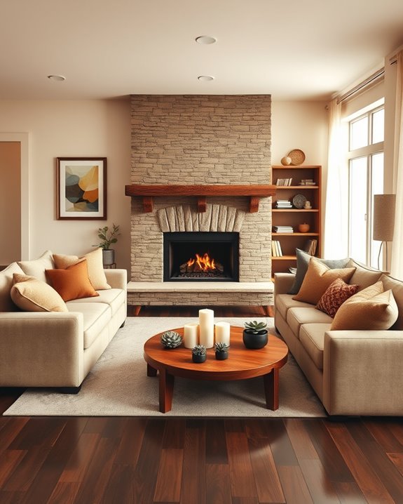 cozy brown fireplace decor