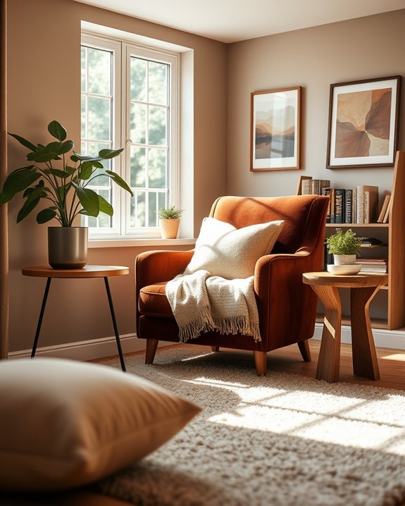 cozy brown reading nook
