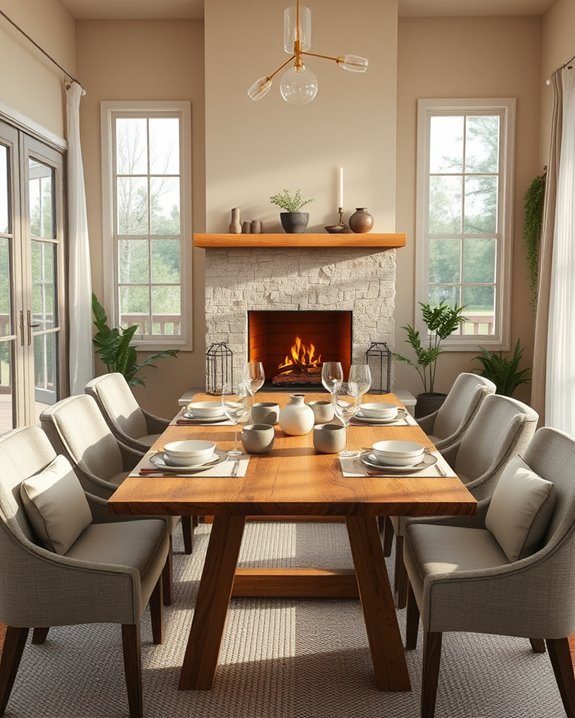 cozy fireplace dining retreat