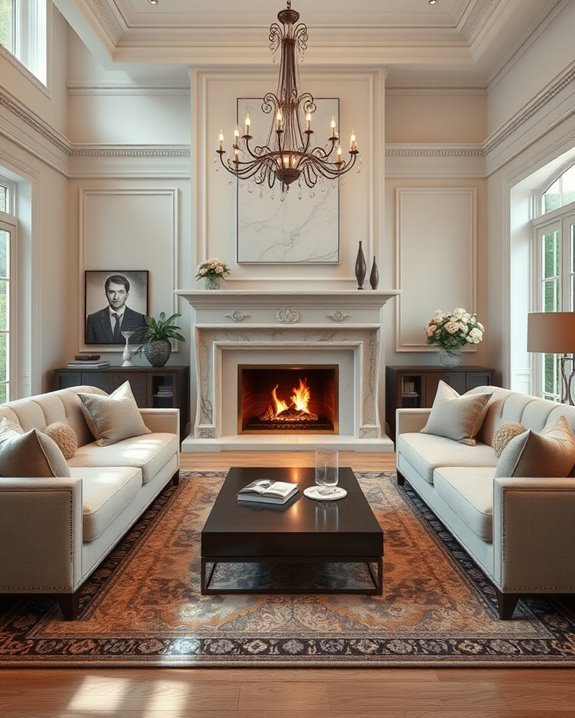 cozy fireplace with art