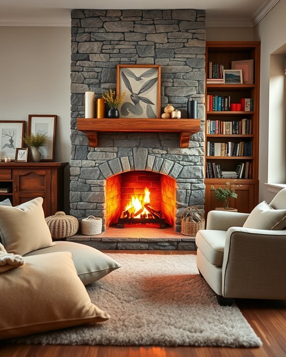 cozy fireplace with decorations