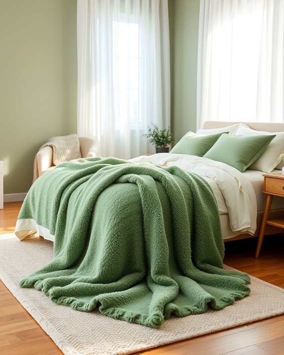 cozy green textured throws