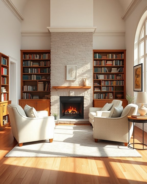 cozy reading nook fireplace