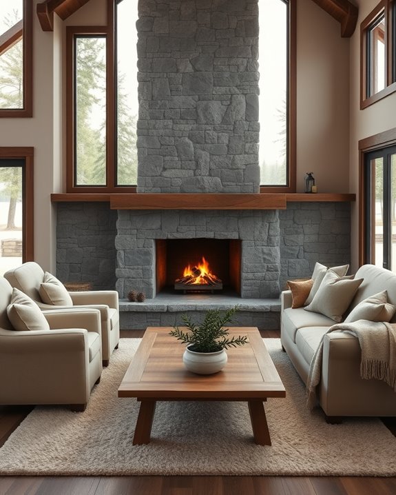 cozy stone fireplace design