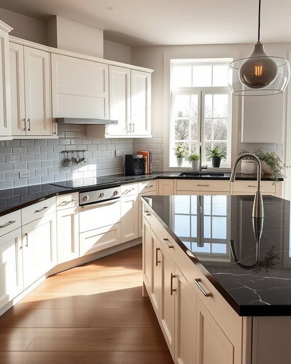 cream cabinets black countertops